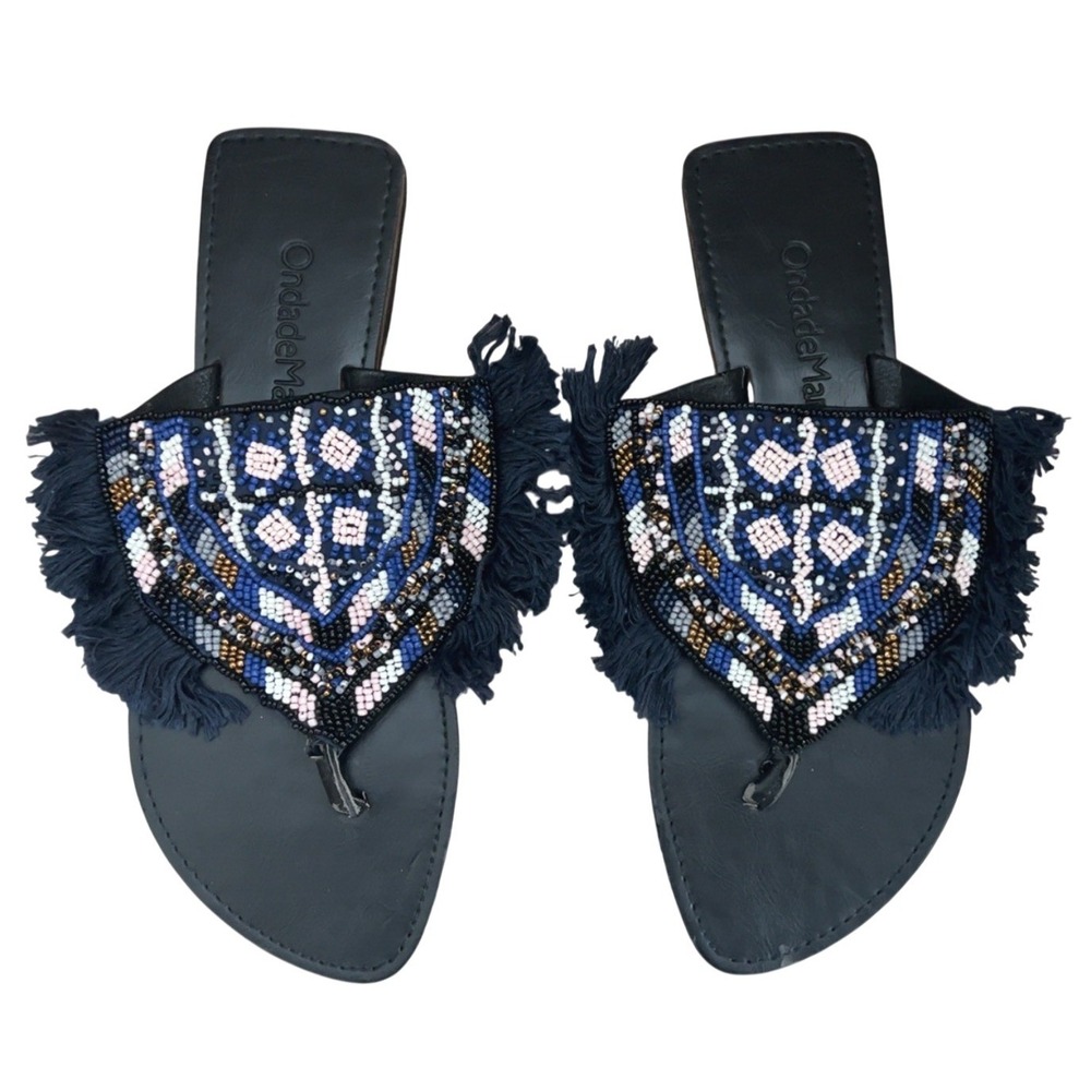 ONDADEMAR AMAZING beaded fringe sandal NEVER WORN - SZ 38 EU 8US